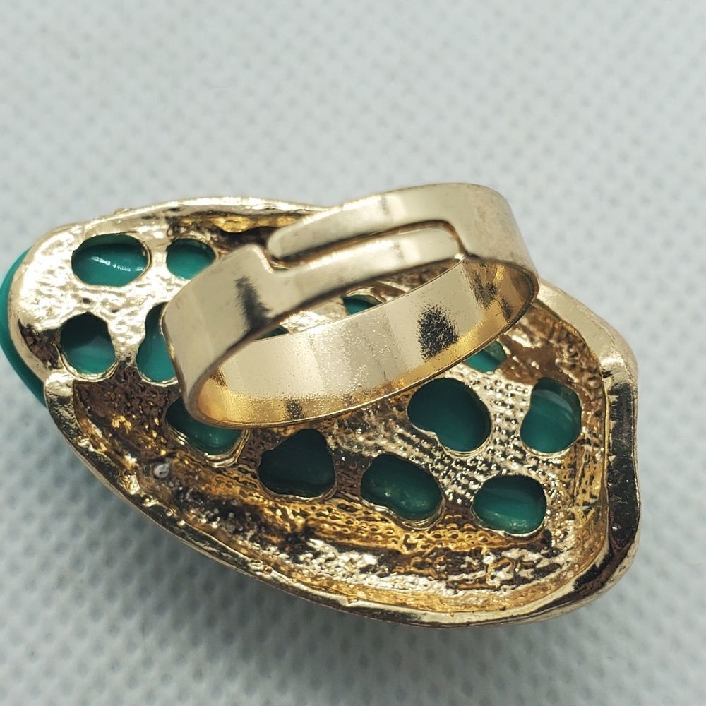 Vintage Retro Teal & Gold Colored Adjustable Ring - Picture 6 of 6